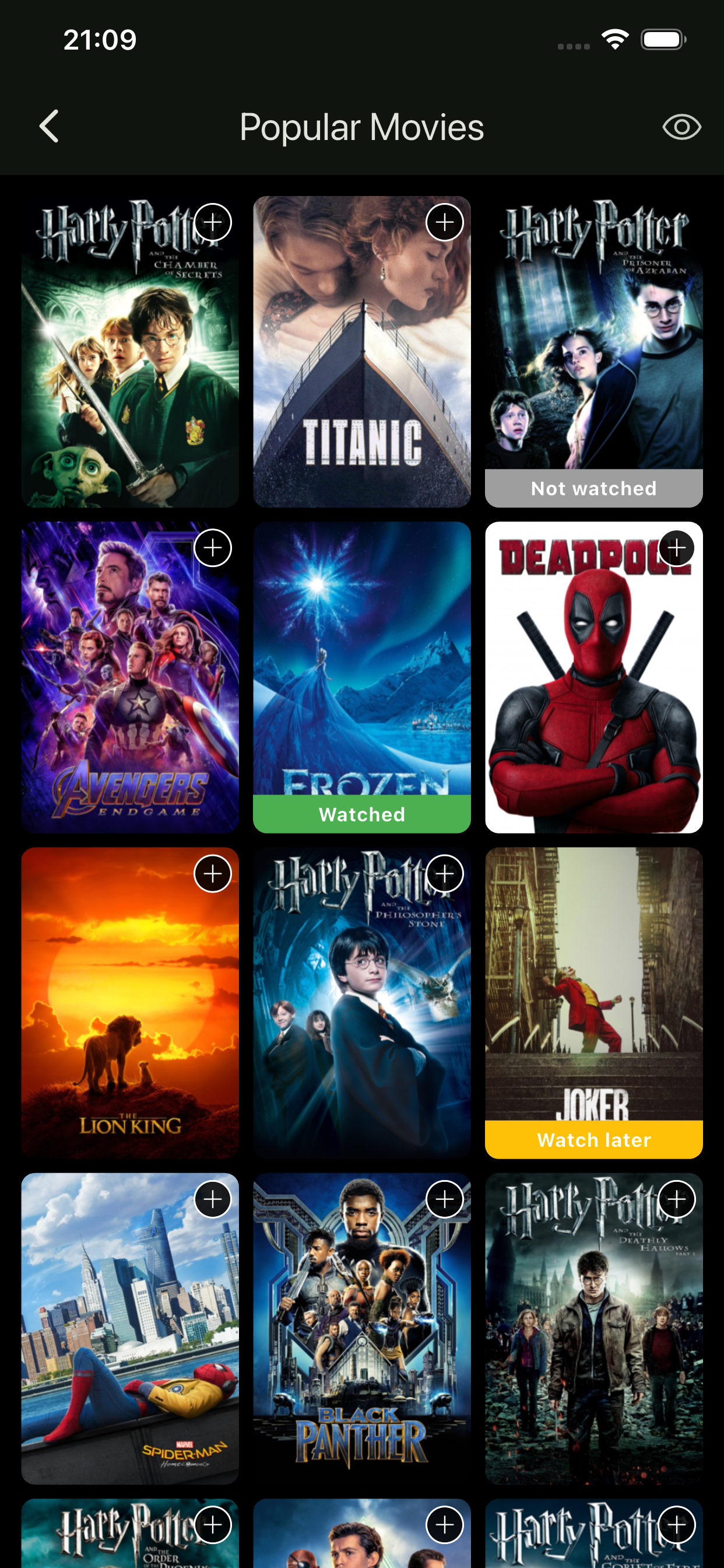 Browsing popular movies with watched and watch later status